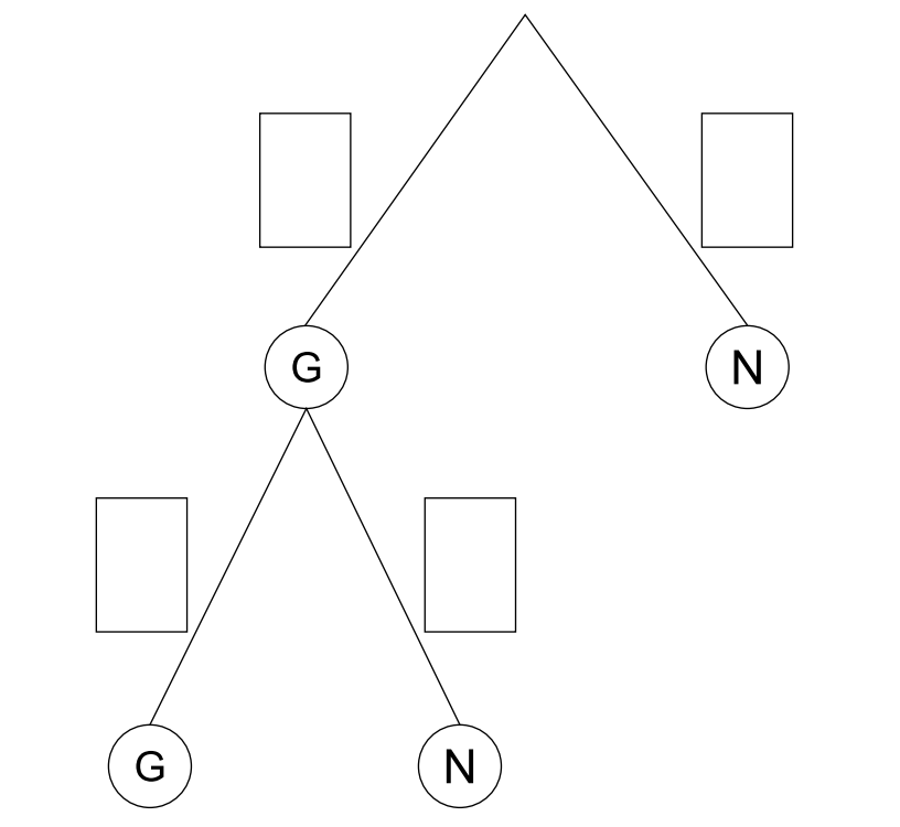 Schematische Darstellung eines Stammbaums mit den Buchstaben G und N sowie vier leeren Feldern.